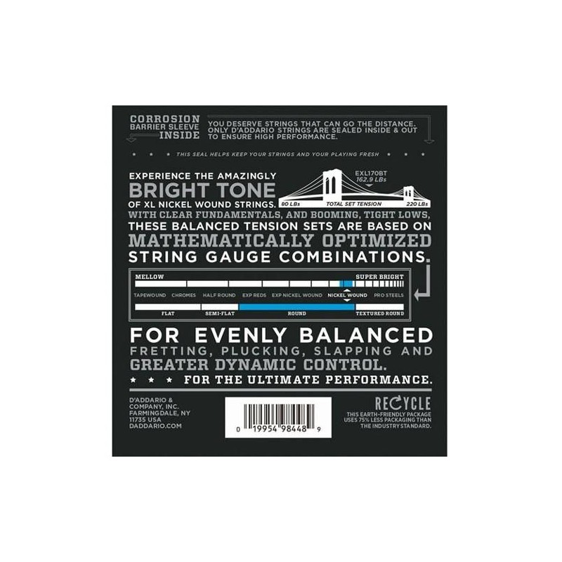 D'Addario EXL170BT Corde per basso a scala lunga 45 - 107