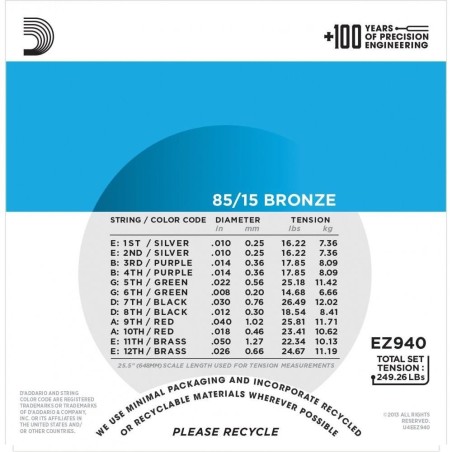 D'Addario EZ940 12 String Light 10-50