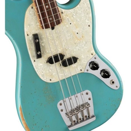 Fender JMJ Road Worn Mustang Bass Faded Daphne Blue Con Gig Bag Deluxe