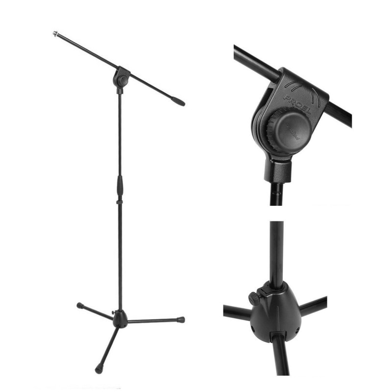 Asta Microfonica A Giraffa Proel PRO100BK – Base Tripode In Alluminio, Altezza 95-160 Cm, Nero Opaco