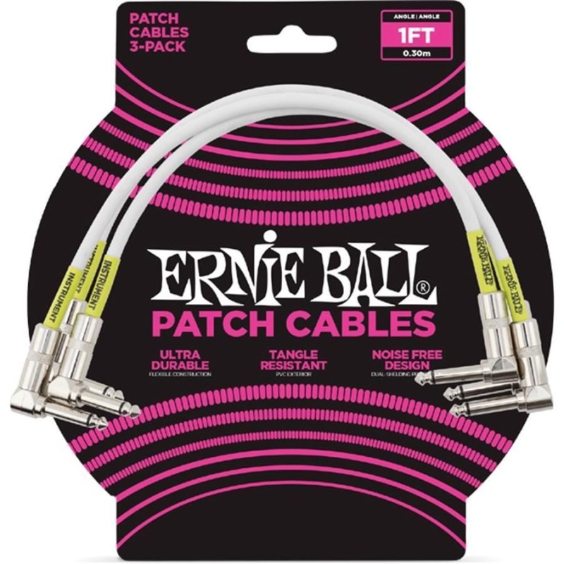 Ernie Ball 6055 1' Angle/Angle Patch Cable 3-Pack White