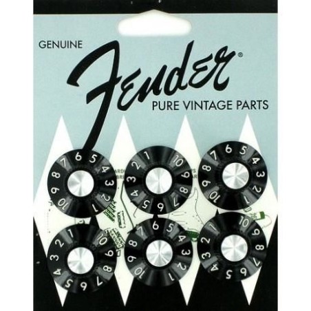Fender Pure Vintage Black/Silver Skirted Amplifier Knobs (6)