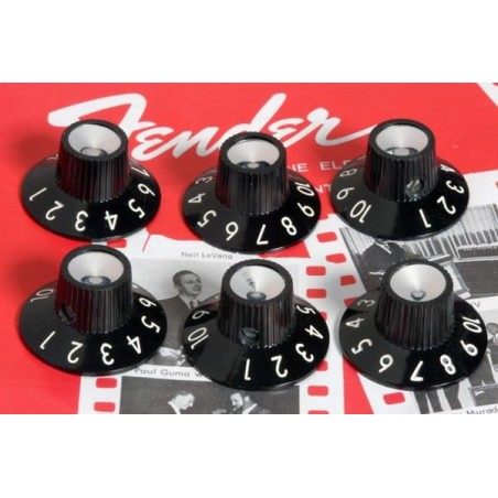 Fender Pure Vintage Black/Silver Skirted Amplifier Knobs (6)