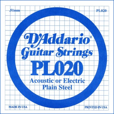 D'Addario PL020 .020 Plain Steel