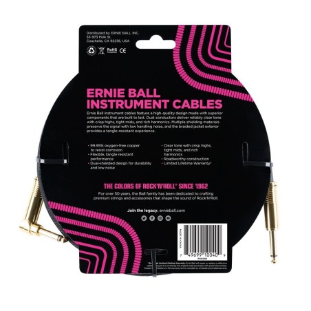 Ernie Ball 6086 18' Braided Straight/Angle Instrument Cable Black