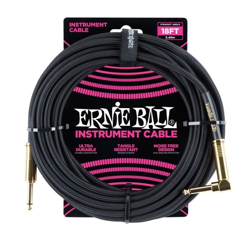 Ernie Ball 6086 18' Braided Straight/Angle Instrument Cable Black