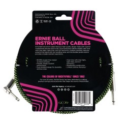 Ernie Ball 6082 18' Braided Straight/Angle Instrument Cable Black/Green