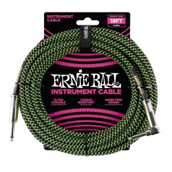Ernie Ball 6082 18' Braided Straight/Angle Instrument Cable Black/Green