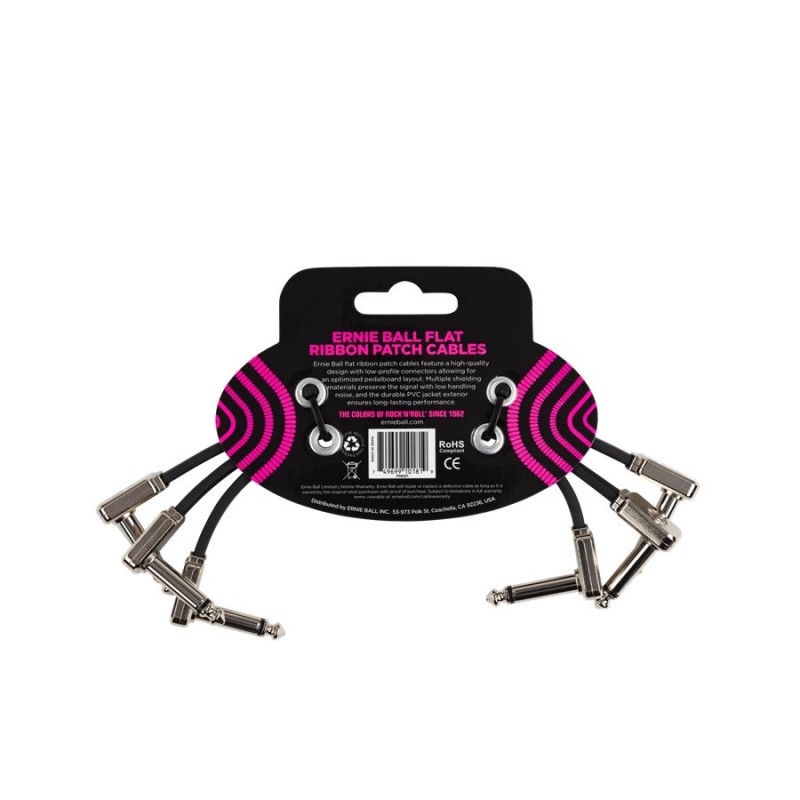 Ernie Ball 6221 6" Flat Ribbon Patch Cable 3-Pack