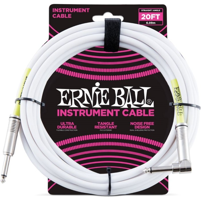 Ernie Ball 6047 20' Straight/Angle Instrument Cable White