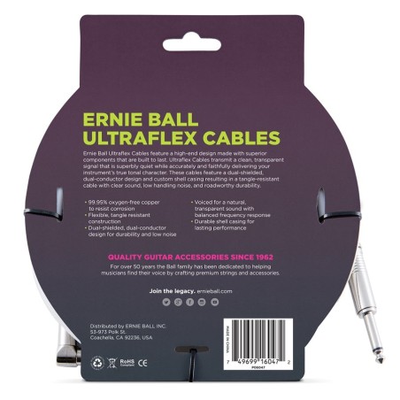 Ernie Ball 6047 20' Straight/Angle Instrument Cable White