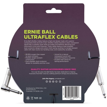 Ernie Ball 6049 10' Straight/Angle Instrument Cable White
