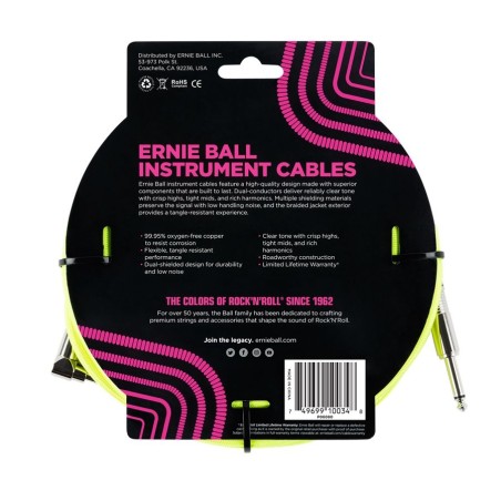 Ernie Ball 6080 10' Braided Straight/Angle Instrument Cable Neon Yellow