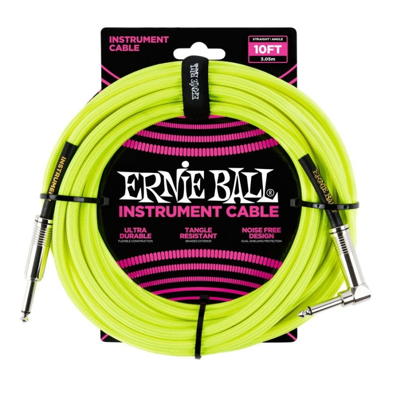 Ernie Ball 6080 10' Braided Straight/Angle Instrument Cable Neon Yellow