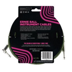 Ernie Ball 6077 10' Braided Straight/Angle Instrument Cable Black/Green
