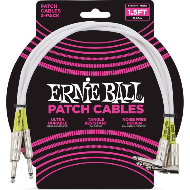 Ernie Ball 6056 1.5' Straight/Angle Patch Cable 3-pack White