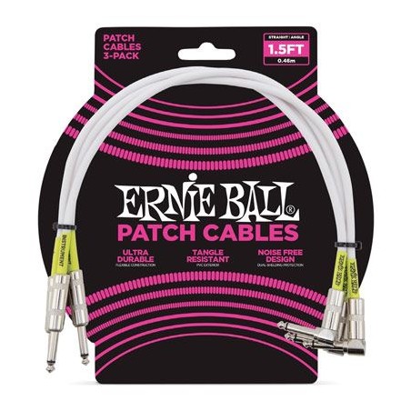 Ernie Ball 6056 1.5' Straight/Angle Patch Cable 3-pack White