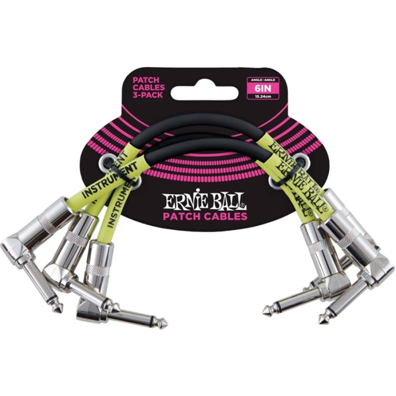 Ernie Ball 6050 6" Angle/Angle Patch Cable 3-Pack Black