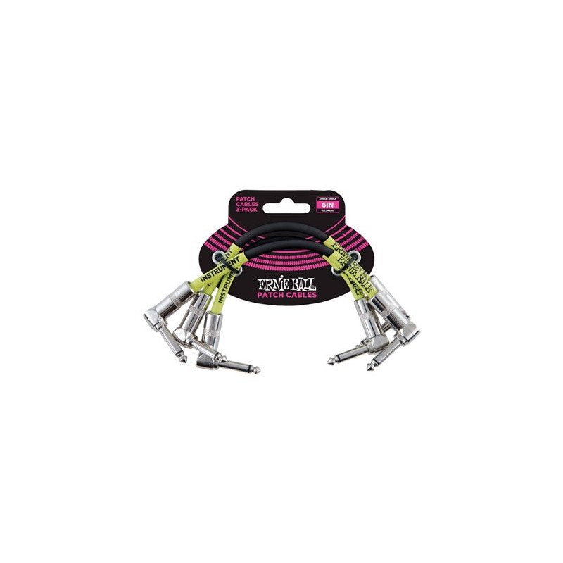 Ernie Ball 6050 6" Angle/Angle Patch Cable 3-Pack Black