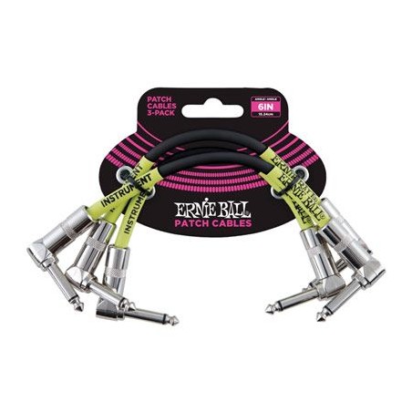 Ernie Ball 6050 6" Angle/Angle Patch Cable 3-Pack Black