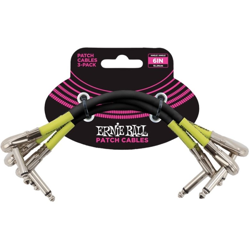 Ernie Ball 6059 6" Flat Angle/Flat Angle Patch Cable 3-Pack Black