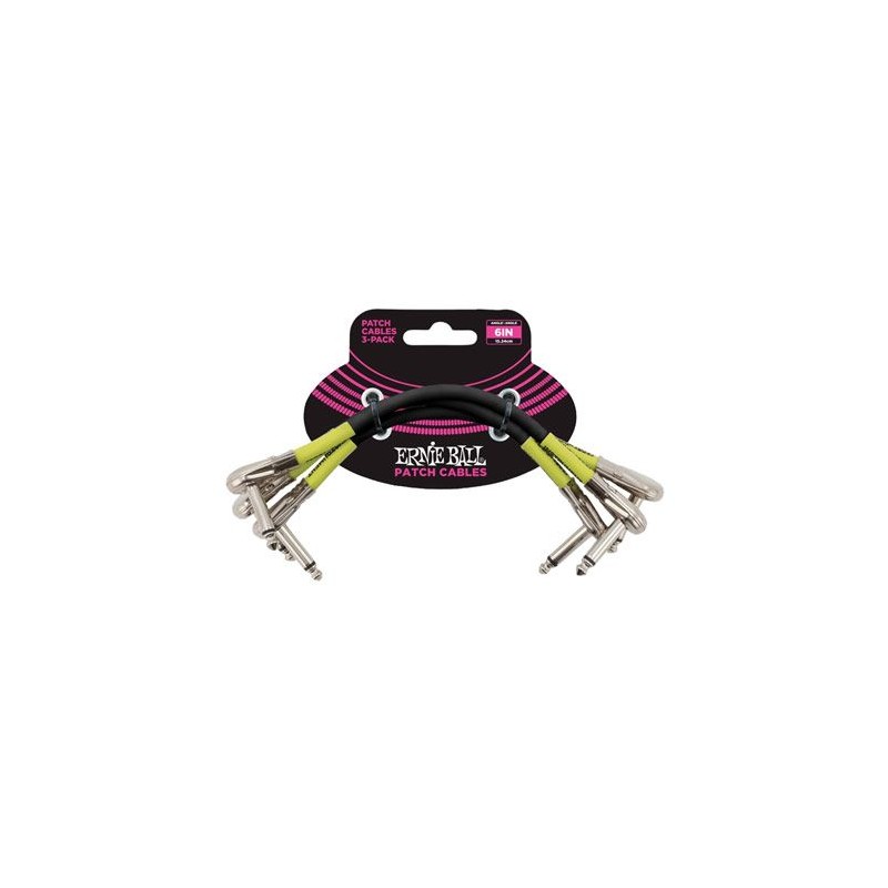 Ernie Ball 6059 6" Flat Angle/Flat Angle Patch Cable 3-Pack Black