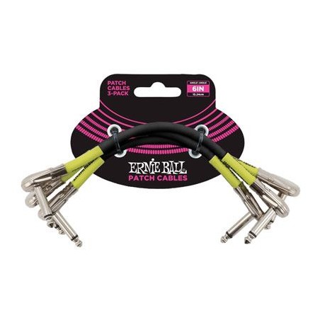 Ernie Ball 6059 6" Flat Angle/Flat Angle Patch Cable 3-Pack Black