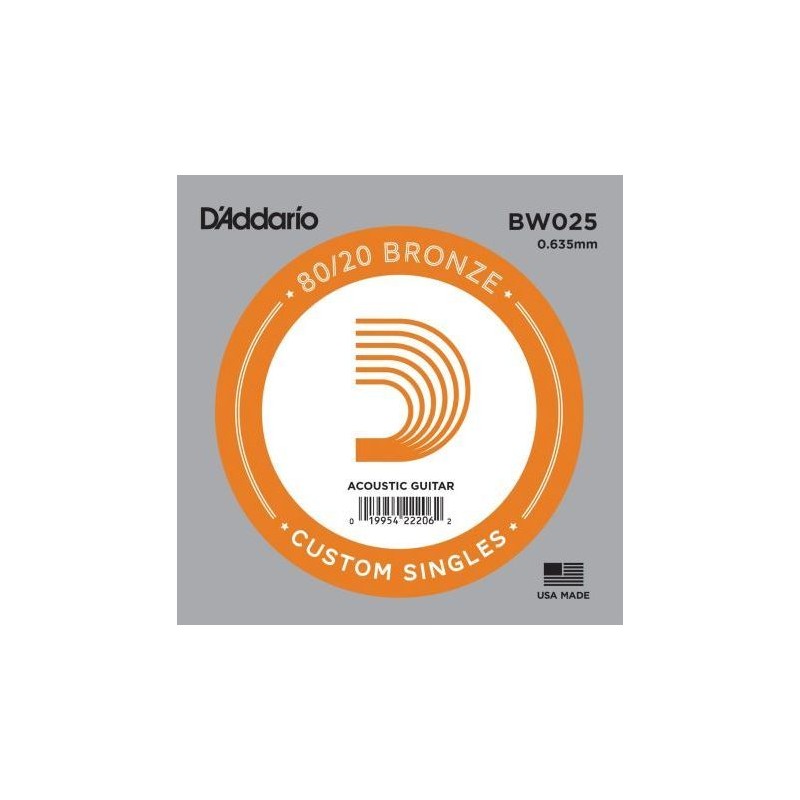 D'Addario BW025 .025 80/20 Bronze Wound
