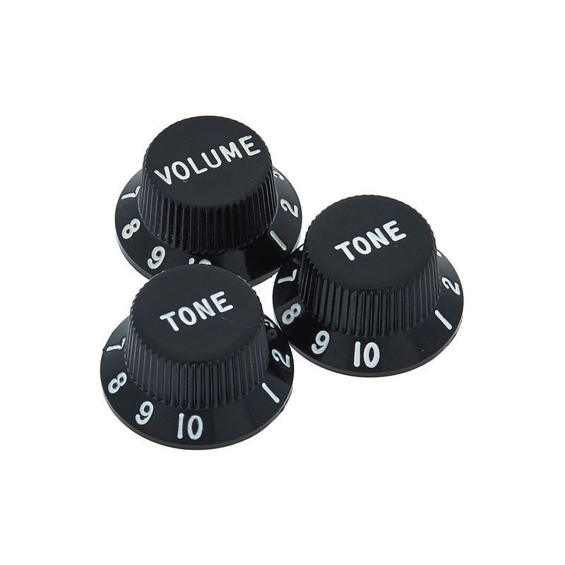 Fender Stratocaster Knobs, Black (Volume, Tone, Tone) (3)