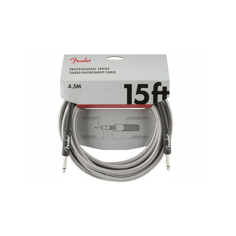 Fender Professional Series Instrument Cable, 15', White Tweed