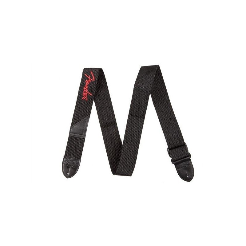 Fender Black Poly Strap Red Logo