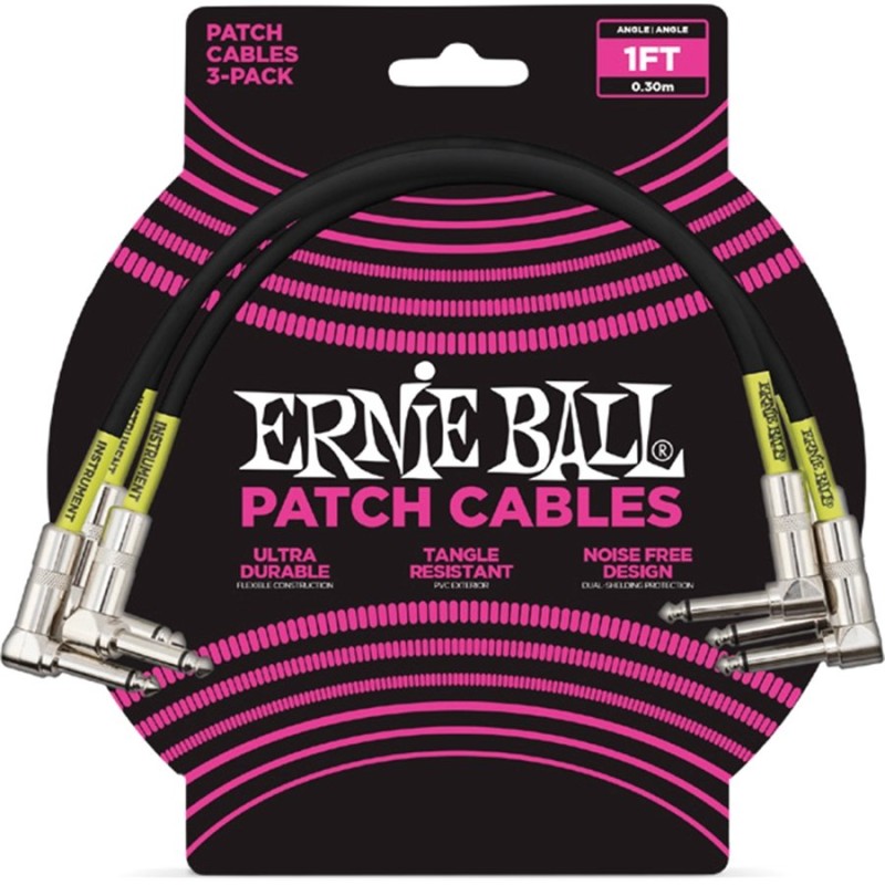 Ernie Ball 6075 Cavo Patch Black 30cm 3 Pack