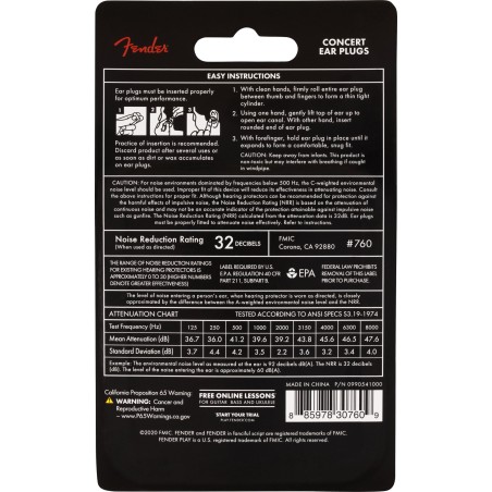 Fender Concert Ear Plugs Daphne Blue