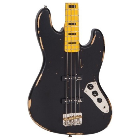 Vintage VJ74 Icon Distressed Black Jazz Bass Style