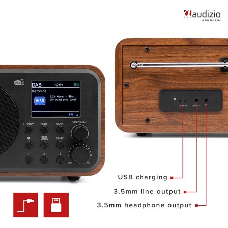 Audizio Milan Dab+ Radio BT FM Batt Wood