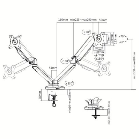 Audizio MAD20G Double Monitor Arm