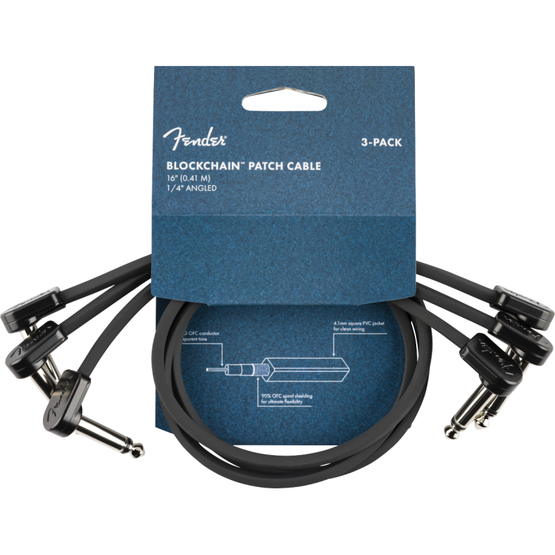Fender Blockchain 16" Patch Cable 3-pack Angle/Angle