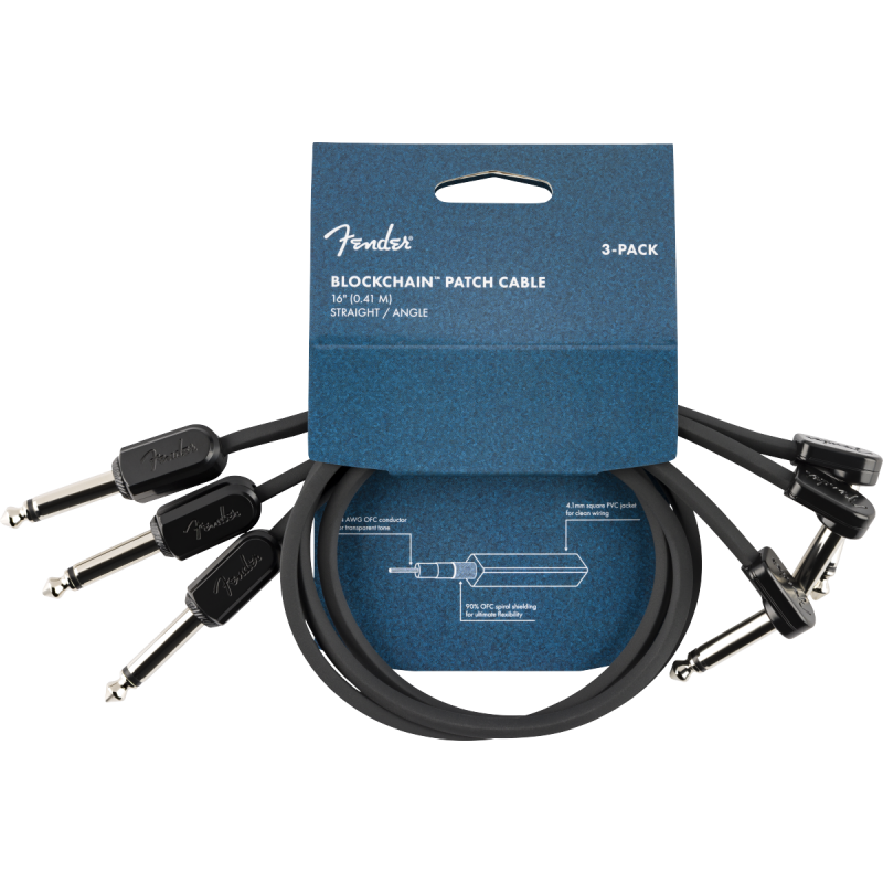 Fender Blockchain 16" Patch Cable 3-pack Straight/Angled