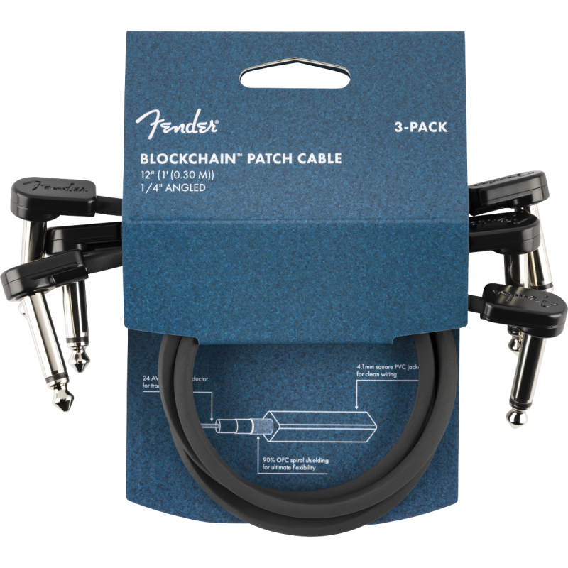 Fender Blockchain 12" Patch Cable 3-pack Angle/Angle