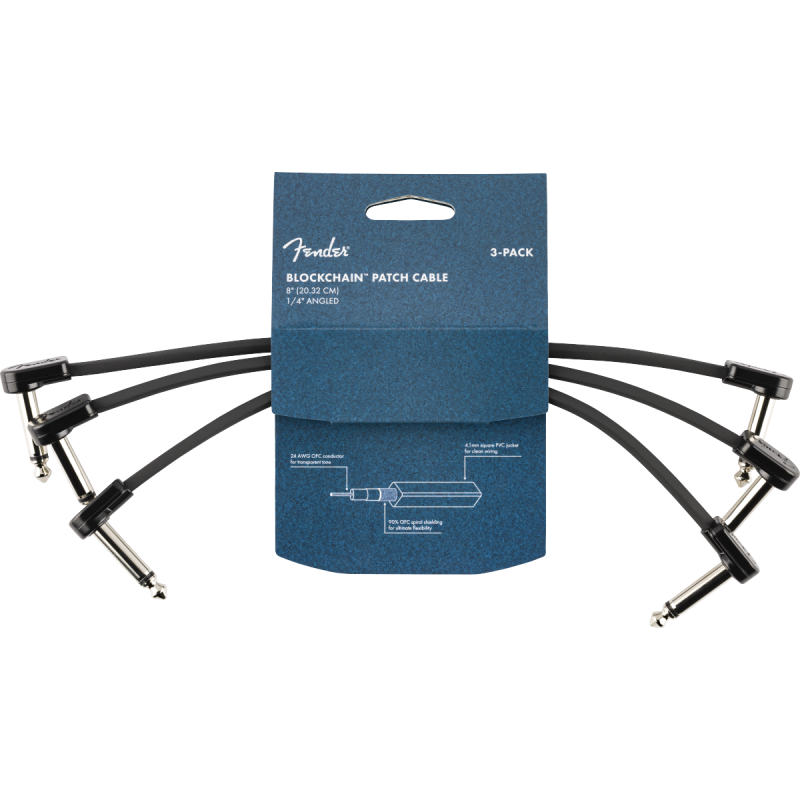 Fender Blockchain 8" Cable 3-pack Angle/Angle