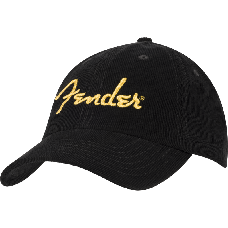 Fender Gold Spaghetti Logo Corduroy Baseball Hat Black One Size