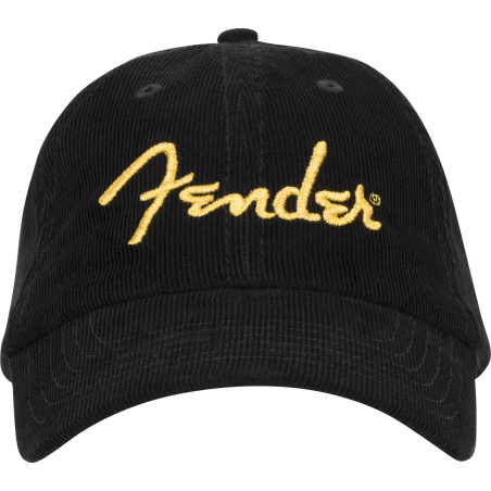 Fender Gold Spaghetti Logo Corduroy Baseball Hat Black One Size
