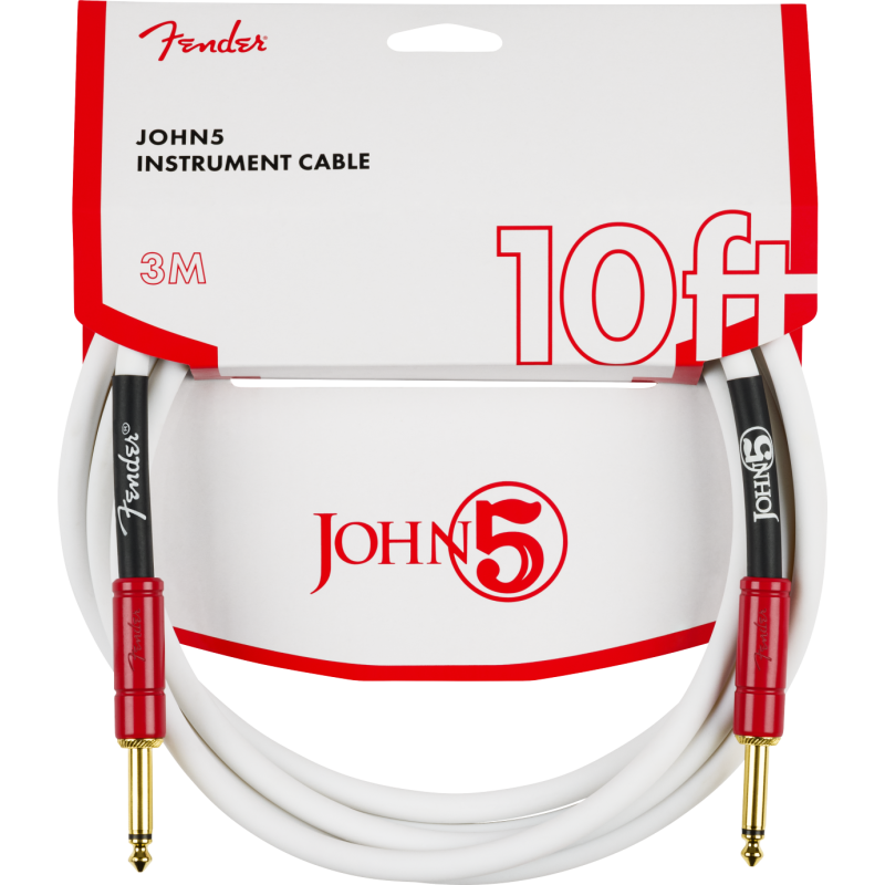 Fender John 5 Instrument Cable White and Red 10'