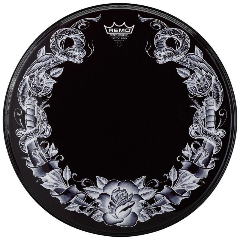 REMO Powerstroke Tatto Serpent Rose Black 3 22"