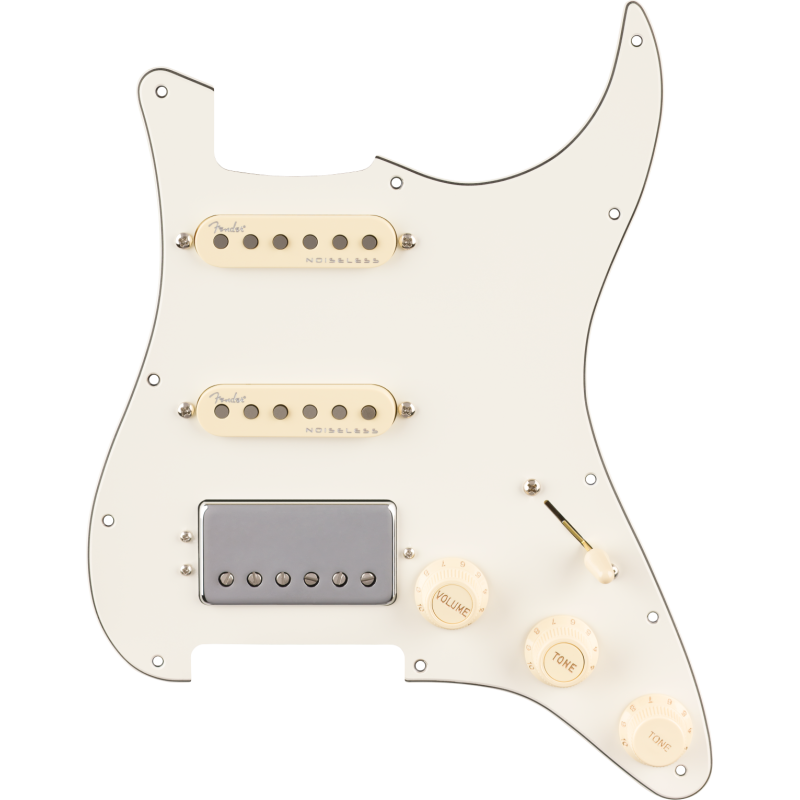 Fender Pre-Wired Strat Pickguard Quadra Tap/Ultra Noiseless HSS Parchment