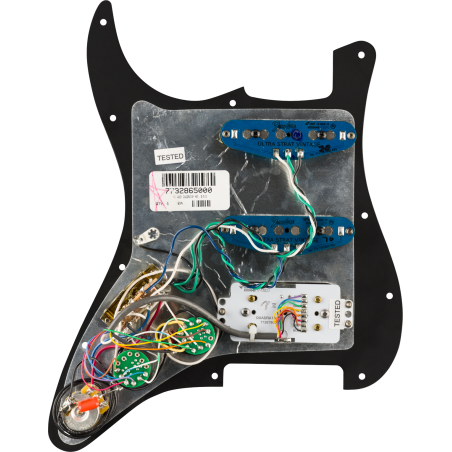 Fender Pre-Wired Strat Pickguard Quadra Tap/Ultra Noiseless HSS Parchment